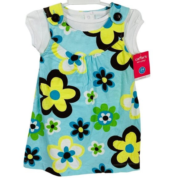 Carters Toddler Girls 24 Months Sundress Retro Style Tropical Floral Summer Play - Picture 3 of 8